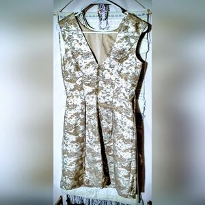 Elegant Gold and Cream Sleeveless Dress